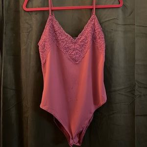 Zara Pink Lace Trim Bodysuit Size L